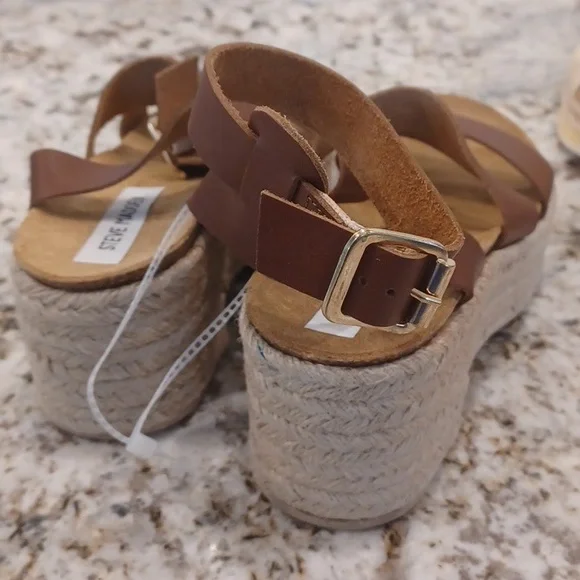 Steve Madden Womens Kelton Brown Leather Platform Sandals Shoes sz 9